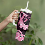 Australia Indigenous Tumbler With Handle Pink Ribbon Breast Cancer Butterfly Aboriginal Black - Aussie Hoodie