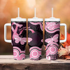 Australia Indigenous Tumbler With Handle Pink Ribbon Breast Cancer Butterfly Aboriginal Black - Aussie Hoodie