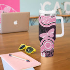 Australia Indigenous Tumbler With Handle Pink Ribbon Breast Cancer Butterfly Aboriginal Black - Aussie Hoodie