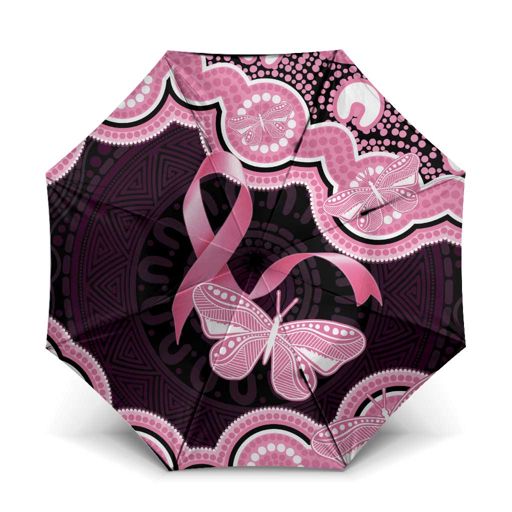 Australia Indigenous Umbrella Pink Ribbon Breast Cancer Butterfly Aboriginal Black - Aussie Hoodie