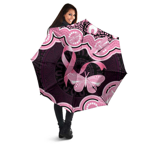 Australia Indigenous Umbrella Pink Ribbon Breast Cancer Butterfly Aboriginal Black - Aussie Hoodie