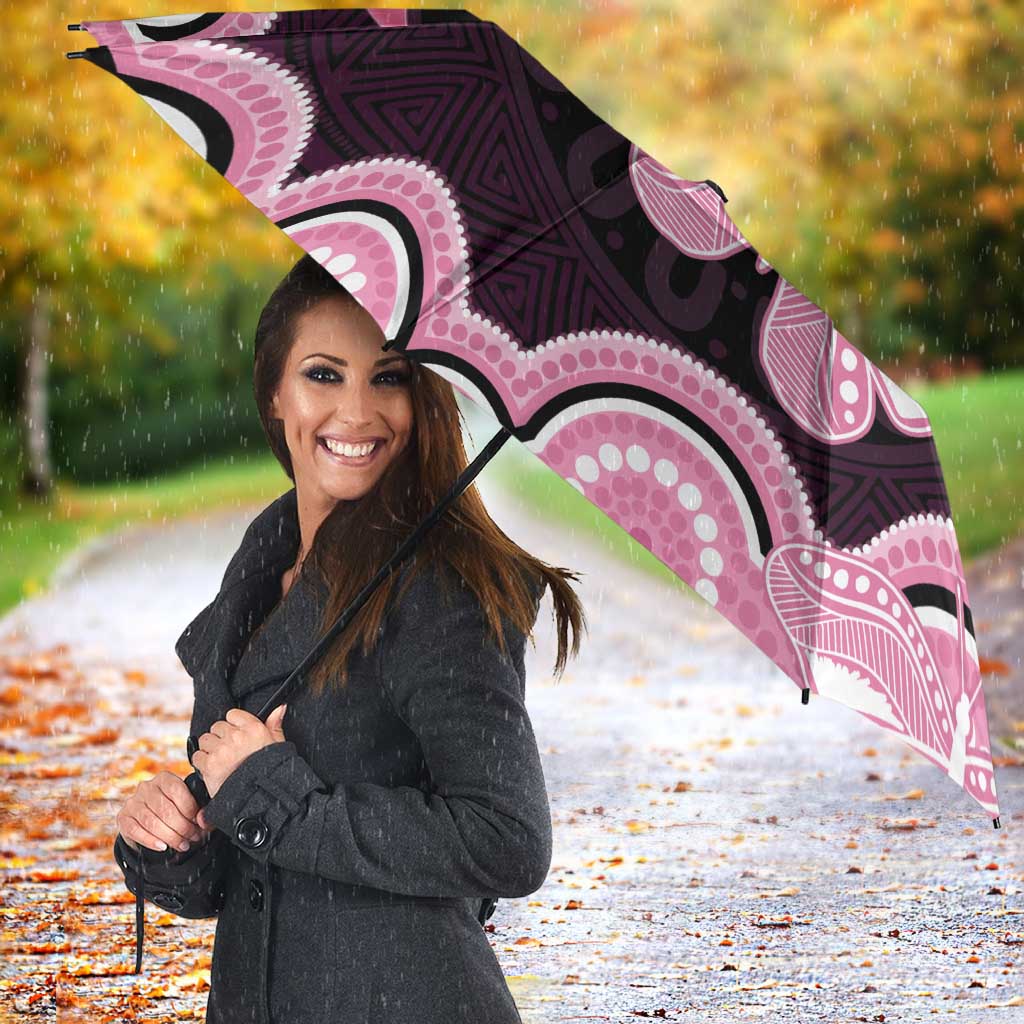 Australia Indigenous Umbrella Pink Ribbon Breast Cancer Butterfly Aboriginal Black - Aussie Hoodie