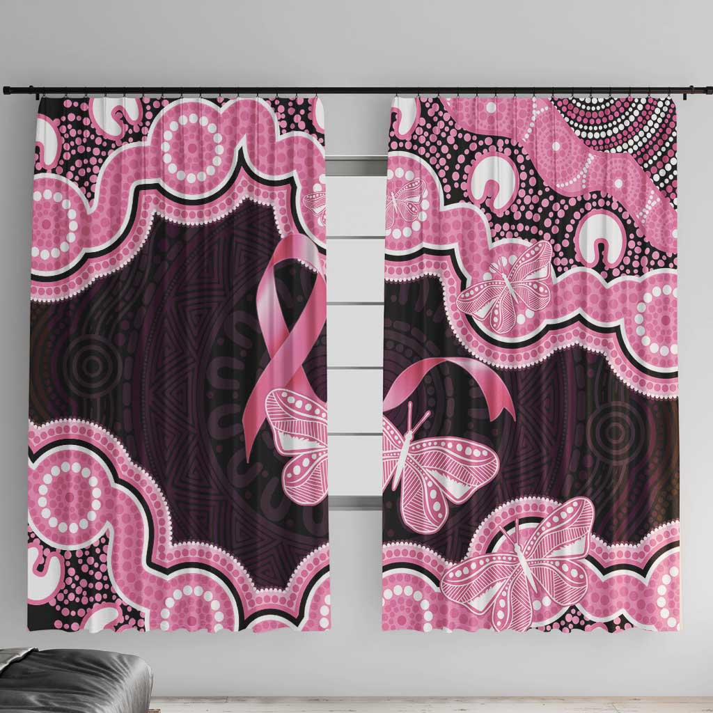 Australia Indigenous Window Curtain Pink Ribbon Breast Cancer Butterfly Aboriginal Black - Aussie Hoodie