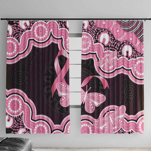 Australia Indigenous Window Curtain Pink Ribbon Breast Cancer Butterfly Aboriginal Black - Aussie Hoodie