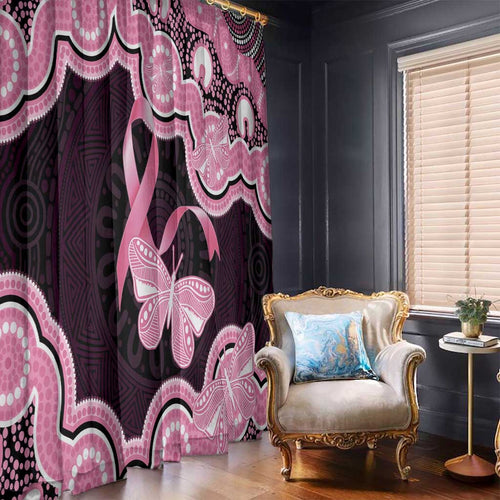 Australia Indigenous Window Curtain Pink Ribbon Breast Cancer Butterfly Aboriginal Black - Aussie Hoodie