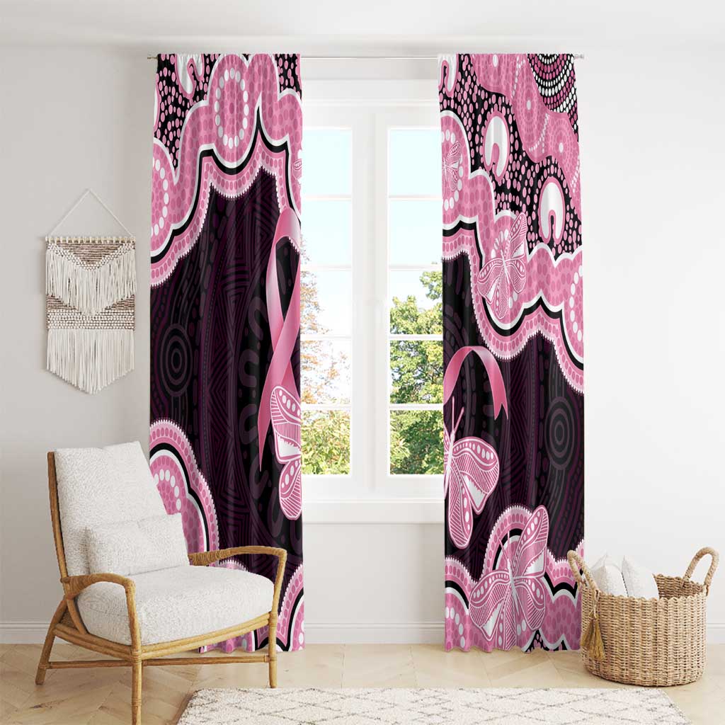 Australia Indigenous Window Curtain Pink Ribbon Breast Cancer Butterfly Aboriginal Black - Aussie Hoodie
