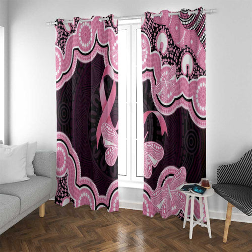 Australia Indigenous Window Curtain Pink Ribbon Breast Cancer Butterfly Aboriginal Black - Aussie Hoodie