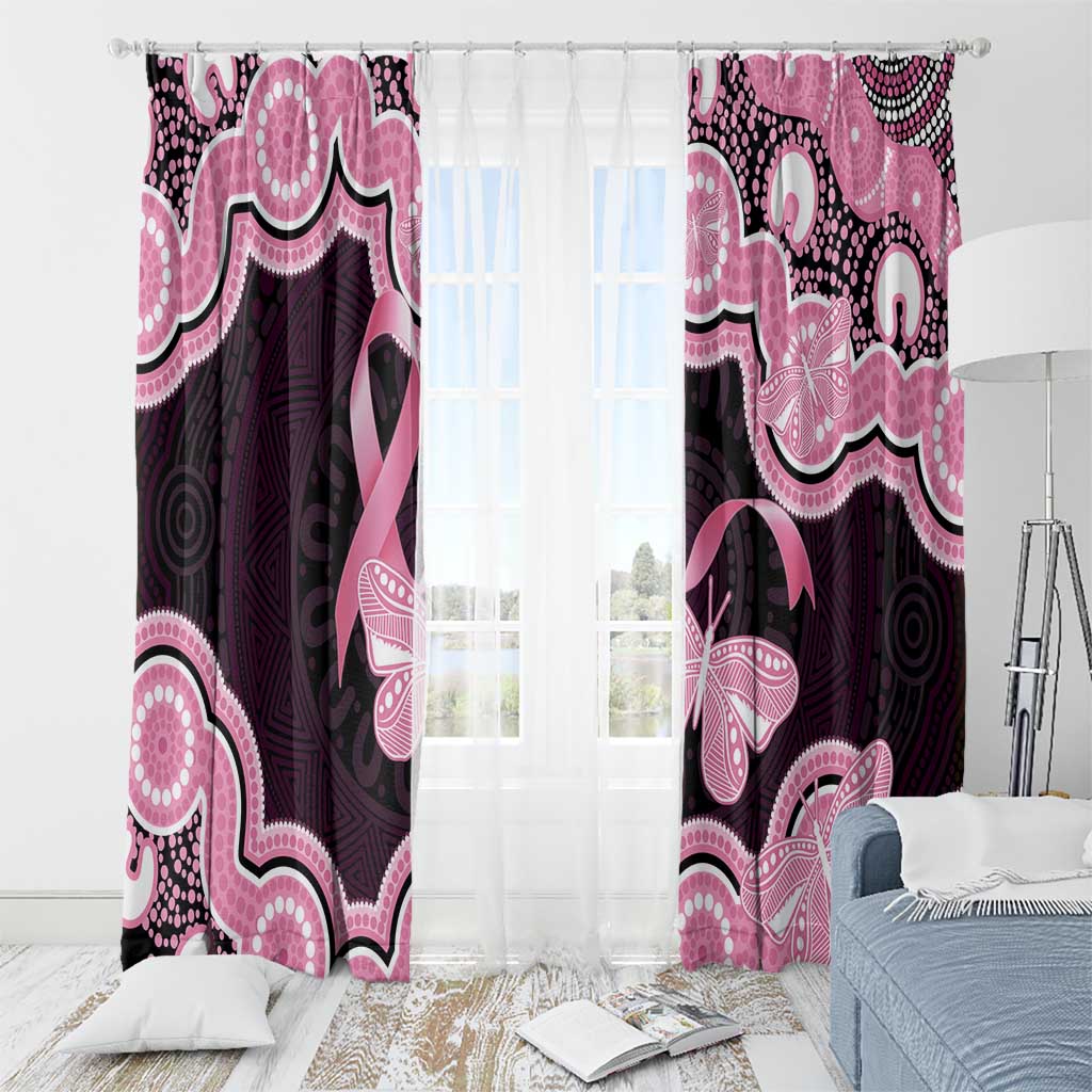 Australia Indigenous Window Curtain Pink Ribbon Breast Cancer Butterfly Aboriginal Black - Aussie Hoodie