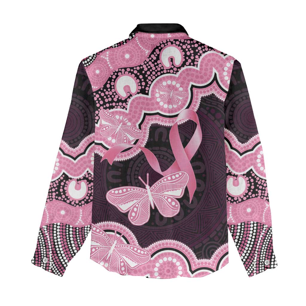 Australia Indigenous Women Casual Shirt Pink Ribbon Breast Cancer Butterfly Aboriginal Black - Aussie Hoodie