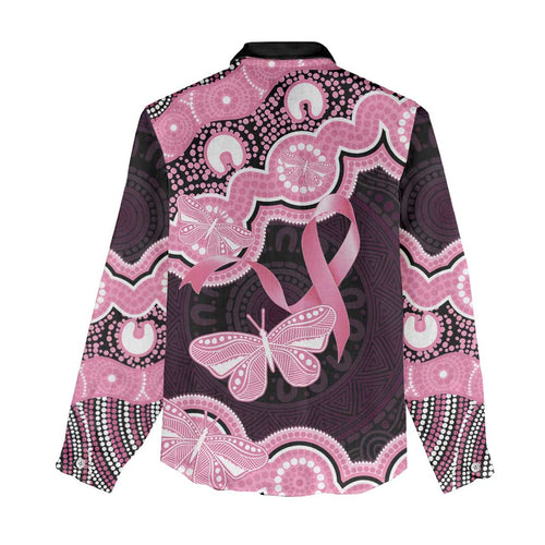 Australia Indigenous Women Casual Shirt Pink Ribbon Breast Cancer Butterfly Aboriginal Black - Aussie Hoodie