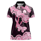 Australia Indigenous Women Polo Shirt Pink Ribbon Breast Cancer Butterfly Aboriginal Black - Aussie Hoodie