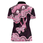Australia Indigenous Women Polo Shirt Pink Ribbon Breast Cancer Butterfly Aboriginal Black - Aussie Hoodie