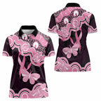 Australia Indigenous Women Polo Shirt Pink Ribbon Breast Cancer Butterfly Aboriginal Black - Aussie Hoodie