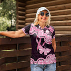 Australia Indigenous Women Polo Shirt Pink Ribbon Breast Cancer Butterfly Aboriginal Black - Aussie Hoodie
