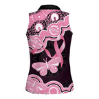 Australia Indigenous Women Sleeveless Polo Shirt Pink Ribbon Breast Cancer Butterfly Aboriginal Black - Aussie Hoodie