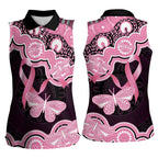 Australia Indigenous Women Sleeveless Polo Shirt Pink Ribbon Breast Cancer Butterfly Aboriginal Black - Aussie Hoodie