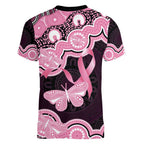 Australia Indigenous Women V-Neck T-Shirt Pink Ribbon Breast Cancer Butterfly Aboriginal Black - Aussie Hoodie