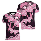 Australia Indigenous Women V-Neck T-Shirt Pink Ribbon Breast Cancer Butterfly Aboriginal Black - Aussie Hoodie