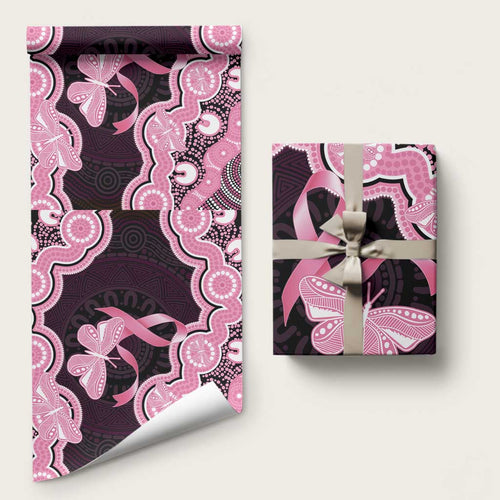 Australia Indigenous Wrapping Paper Pink Ribbon Breast Cancer Butterfly Aboriginal Black - Aussie Hoodie