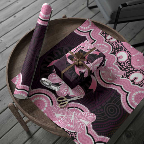 Australia Indigenous Wrapping Paper Pink Ribbon Breast Cancer Butterfly Aboriginal Black - Aussie Hoodie