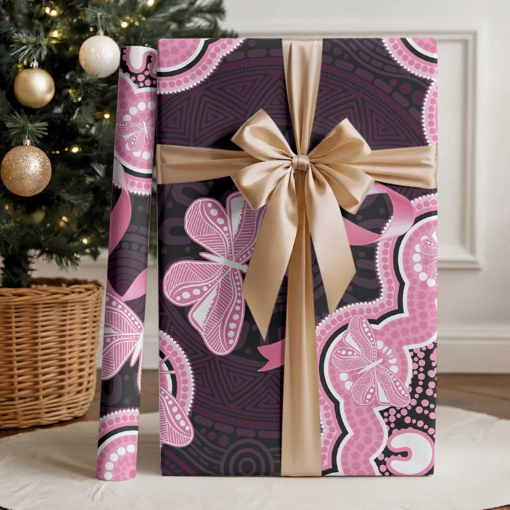 Australia Indigenous Wrapping Paper Pink Ribbon Breast Cancer Butterfly Aboriginal Black - Aussie Hoodie