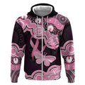Australia Indigenous Zip Hoodie Pink Ribbon Breast Cancer Butterfly Aboriginal Black - Aussie Hoodie