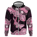 Australia Indigenous Zip Hoodie Pink Ribbon Breast Cancer Butterfly Aboriginal Black - Aussie Hoodie