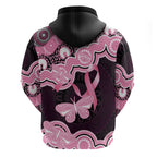 Australia Indigenous Zip Hoodie Pink Ribbon Breast Cancer Butterfly Aboriginal Black - Aussie Hoodie