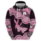 Australia Indigenous Zip Hoodie Pink Ribbon Breast Cancer Butterfly Aboriginal Black - Aussie Hoodie