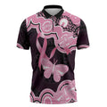 Australia Indigenous Zipper Polo Shirt Pink Ribbon Breast Cancer Butterfly Aboriginal Black - Aussie Hoodie