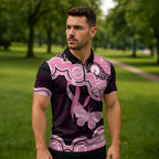 Australia Indigenous Zipper Polo Shirt Pink Ribbon Breast Cancer Butterfly Aboriginal Black - Aussie Hoodie