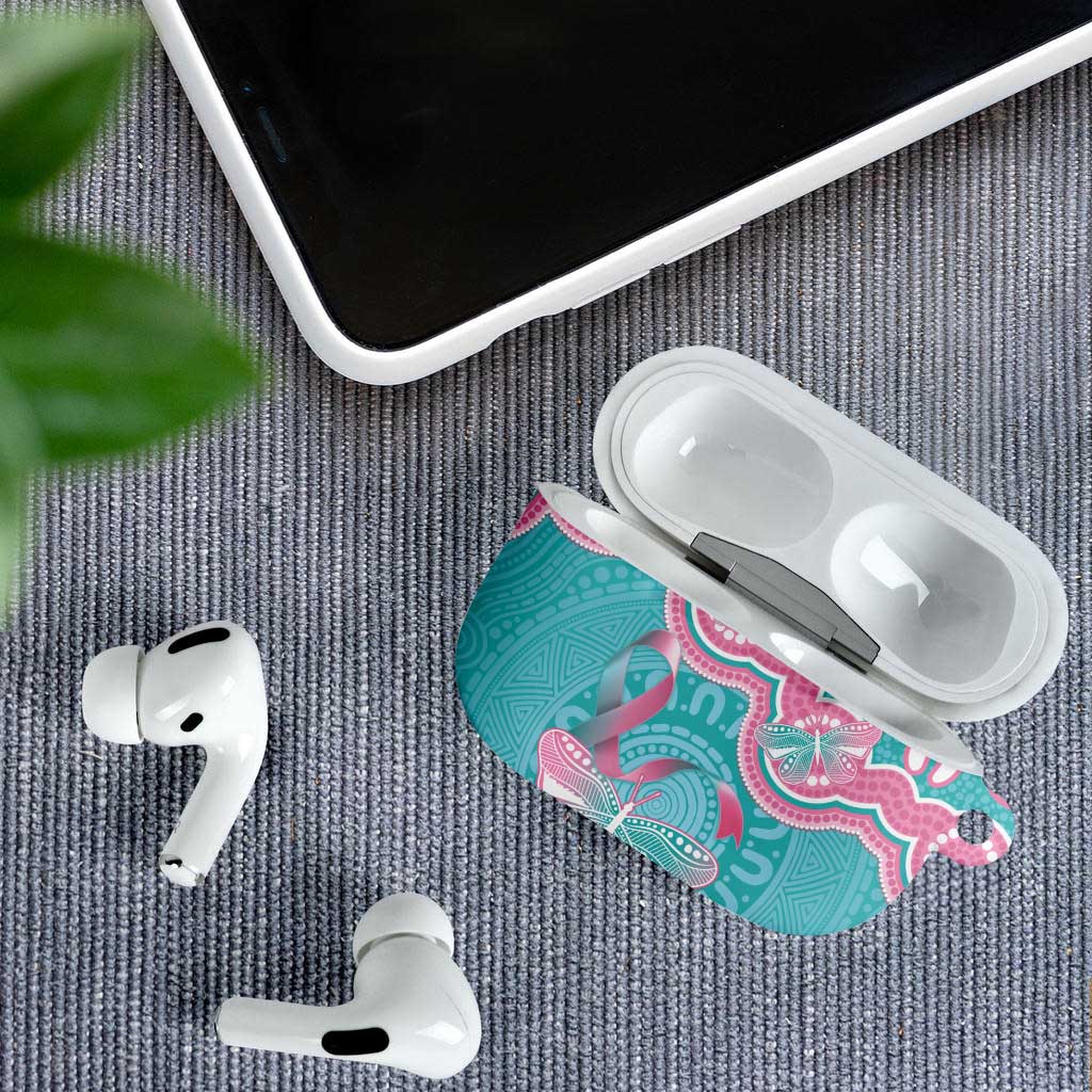 Hereditary And Gynecologic Cancer Awareness AirPods Case Teal Pink Ribbon Aboriginal Art - Aussie Hoodie