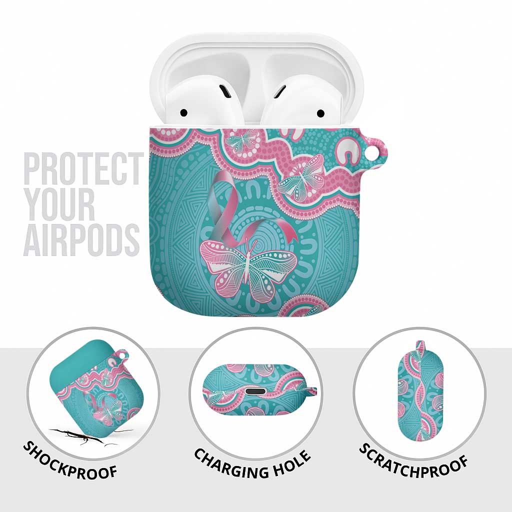 Hereditary And Gynecologic Cancer Awareness AirPods Case Teal Pink Ribbon Aboriginal Art - Aussie Hoodie