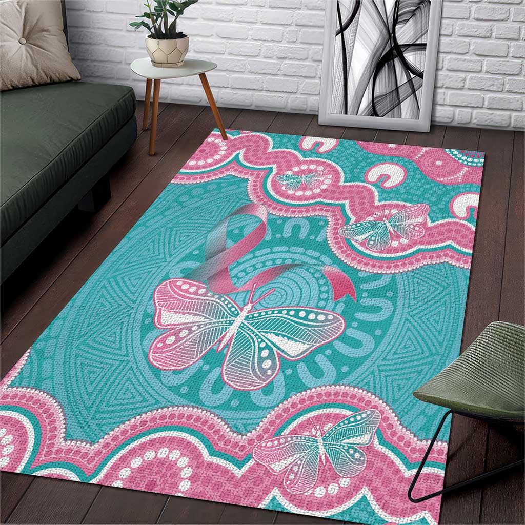 Hereditary And Gynecologic Cancer Awareness Area Rug Teal Pink Ribbon Aboriginal Art - Aussie Hoodie