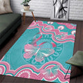 Hereditary And Gynecologic Cancer Awareness Area Rug Teal Pink Ribbon Aboriginal Art - Aussie Hoodie