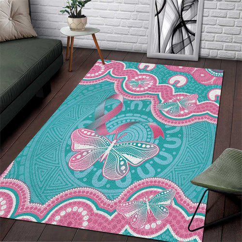 Hereditary And Gynecologic Cancer Awareness Area Rug Teal Pink Ribbon Aboriginal Art - Aussie Hoodie