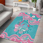 Hereditary And Gynecologic Cancer Awareness Area Rug Teal Pink Ribbon Aboriginal Art - Aussie Hoodie