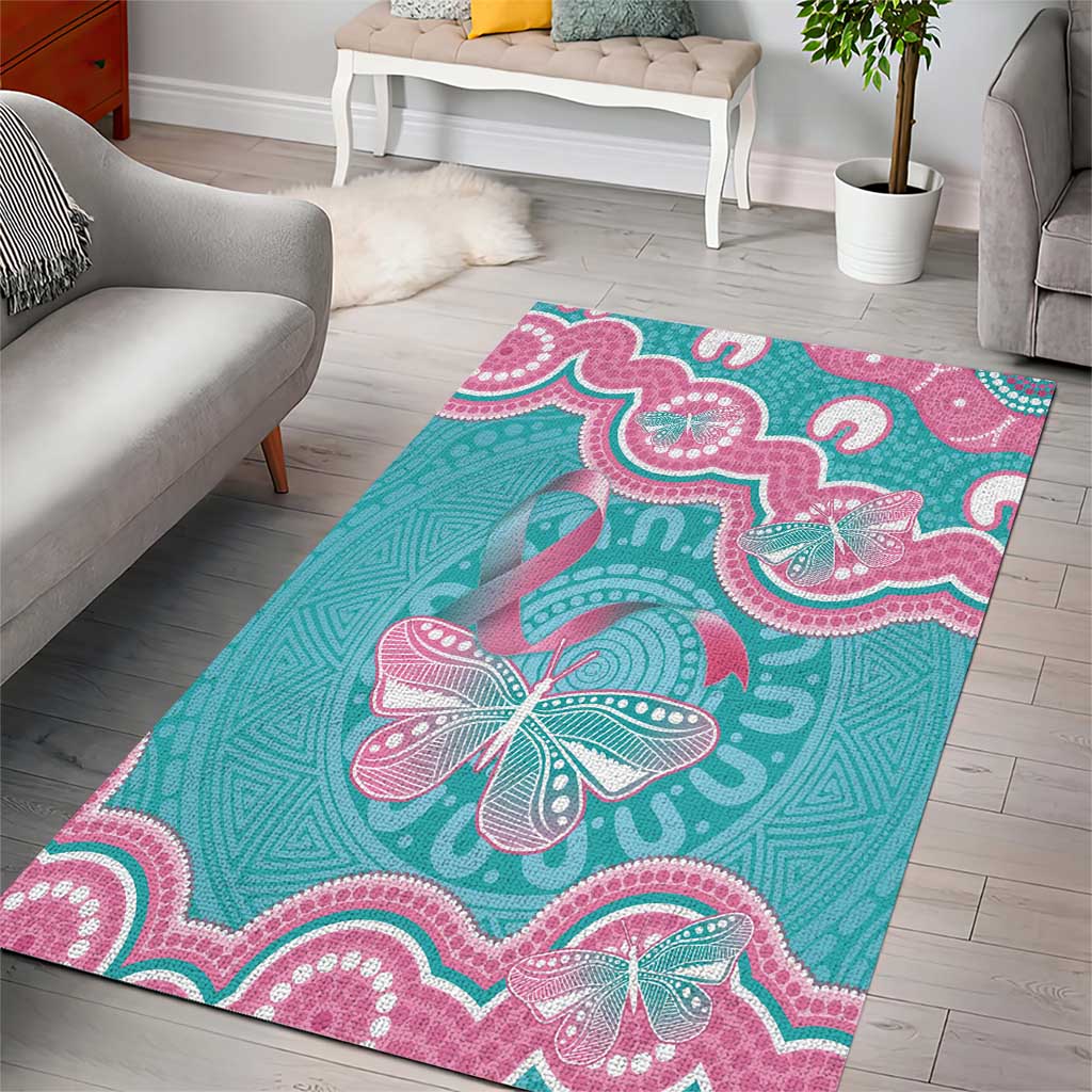 Hereditary And Gynecologic Cancer Awareness Area Rug Teal Pink Ribbon Aboriginal Art - Aussie Hoodie