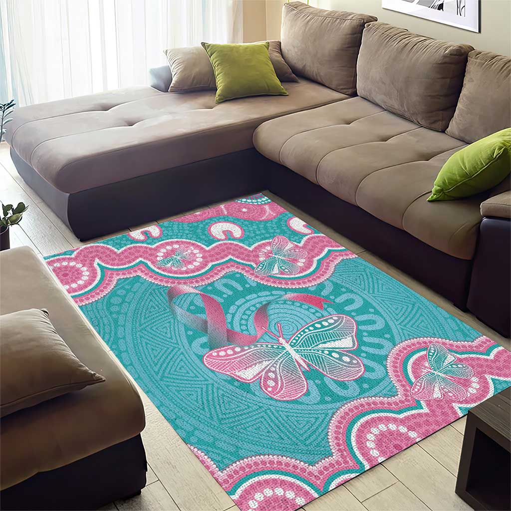 Hereditary And Gynecologic Cancer Awareness Area Rug Teal Pink Ribbon Aboriginal Art - Aussie Hoodie