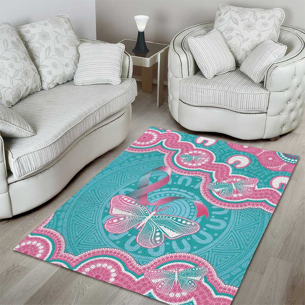 Hereditary And Gynecologic Cancer Awareness Area Rug Teal Pink Ribbon Aboriginal Art - Aussie Hoodie