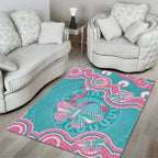 Hereditary And Gynecologic Cancer Awareness Area Rug Teal Pink Ribbon Aboriginal Art - Aussie Hoodie