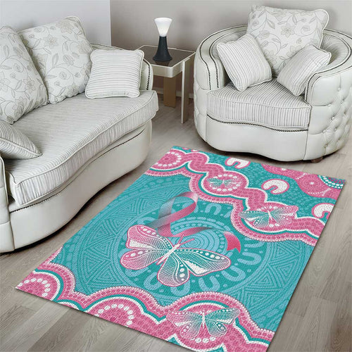 Hereditary And Gynecologic Cancer Awareness Area Rug Teal Pink Ribbon Aboriginal Art - Aussie Hoodie