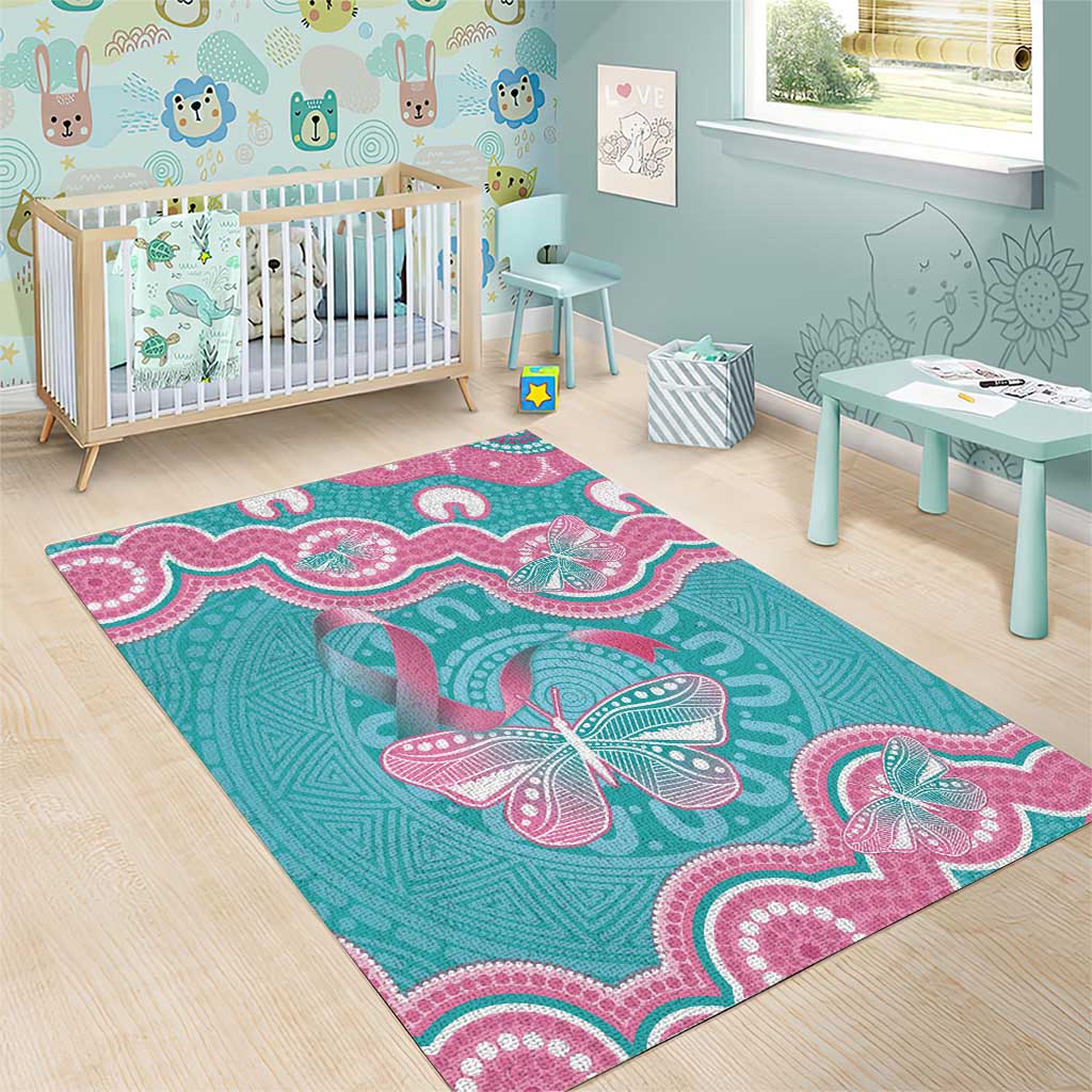 Hereditary And Gynecologic Cancer Awareness Area Rug Teal Pink Ribbon Aboriginal Art - Aussie Hoodie