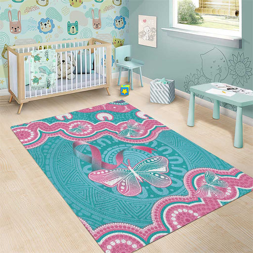 Hereditary And Gynecologic Cancer Awareness Area Rug Teal Pink Ribbon Aboriginal Art - Aussie Hoodie