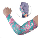 Hereditary And Gynecologic Cancer Awareness Arm Sleeves Teal Pink Ribbon Aboriginal Art - Aussie Hoodie