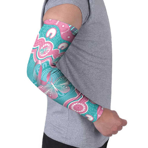 Hereditary And Gynecologic Cancer Awareness Arm Sleeves Teal Pink Ribbon Aboriginal Art - Aussie Hoodie