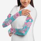 Hereditary And Gynecologic Cancer Awareness Arm Sleeves Teal Pink Ribbon Aboriginal Art - Aussie Hoodie