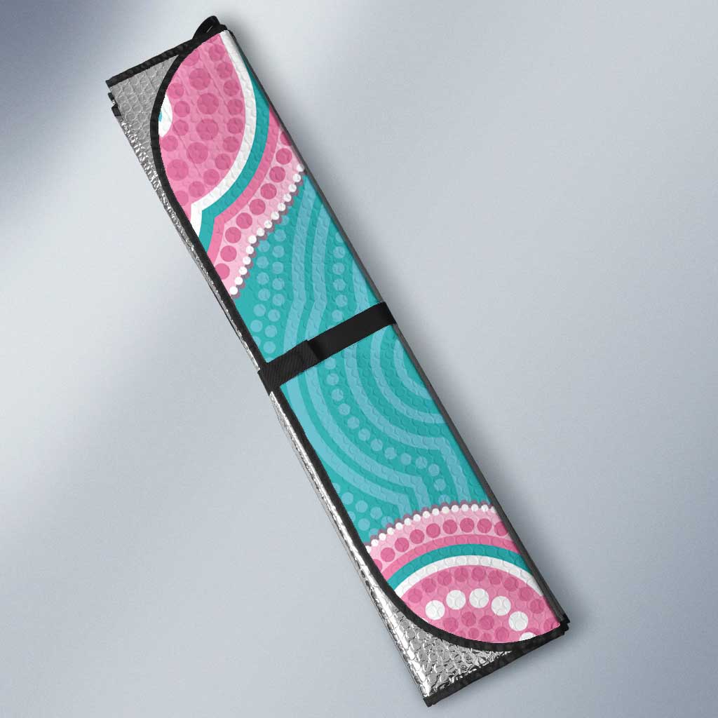 Hereditary And Gynecologic Cancer Awareness Auto Sun Shade Teal Pink Ribbon Aboriginal Art - Aussie Hoodie