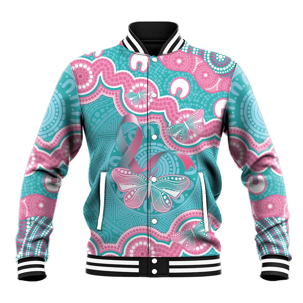 Hereditary And Gynecologic Cancer Awareness Baseball Jacket Teal Pink Ribbon Aboriginal Art - Aussie Hoodie
