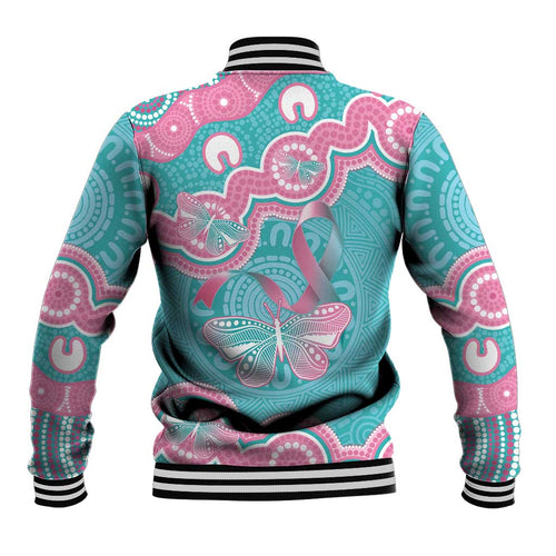 Hereditary And Gynecologic Cancer Awareness Baseball Jacket Teal Pink Ribbon Aboriginal Art - Aussie Hoodie